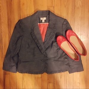 🆕PETITE: AT Loft Denim Chambray Ruffle Blazer- 8P